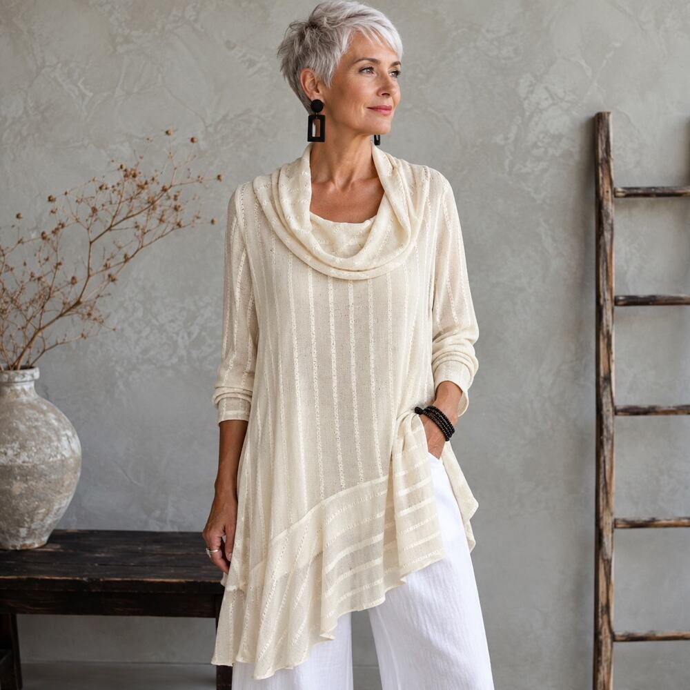 Soft Surroundings Ivory Cowl Neck Popover Tunic Large